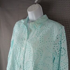 Talbots‎ Petite Eyelet Button Down Shirt Long Sleeve Women's Top Size LP